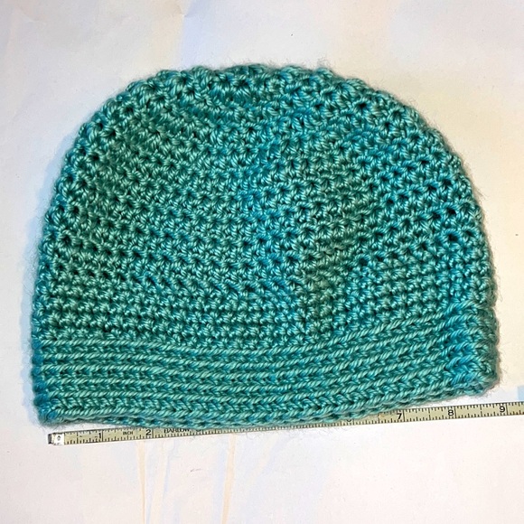 Teal Aqua Knitted Beanie Hat 9in wide - Picture 1 of 2